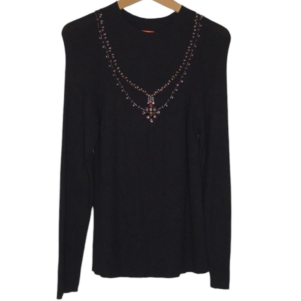 Cynthia Cynthia Steffe Black Ribbed Sweater with Beading Detail Size Large